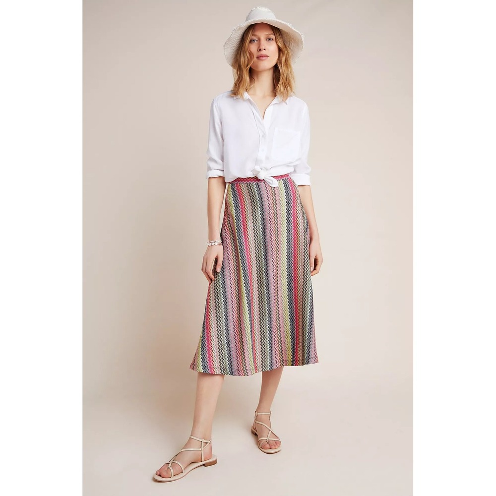Maeve Anthropologie Womens Arely Knit Chevron Print Midi Skirt Size S Festival